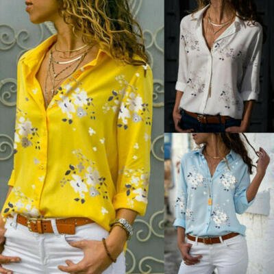 

Womens Long Sleeve Casual Loose Tops T Shirt Ladies Plain Button Blouse Shirts