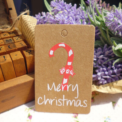 

50Pcs Christmas Hat Kraft Paper Gift Tags Scallop Label Luggage Blank Strings