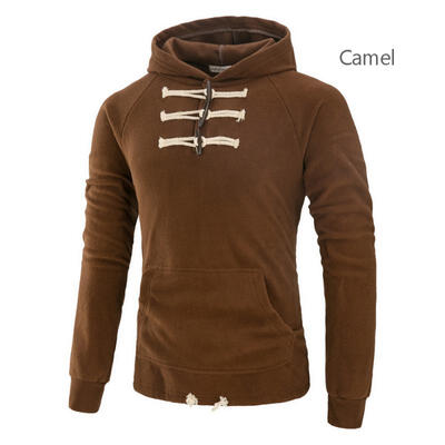 

New Mens Autumn Winter Casual Long Sleeve Hooded Hoodies Sweater For Men Fashion Pullover Horn Button Sweatshirts