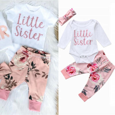 

UK Baby Girls Newborn Sister Outfits Clothes Romper Bodysuit Long Floral Pants