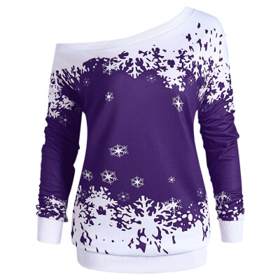 

Plus Size One Shoulder Christmas Snowflake Sweatshirt