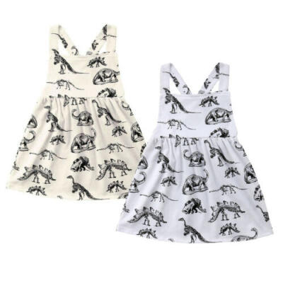 

UK Newborn Baby Kid Girls Cotton Backless Dinosaur Dress Sundress Clothes Summer