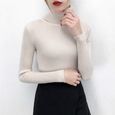 

Tailored Autumn Winter Sweater Women Long Sleeve Pullover Turtleneck knitting Basic Tops