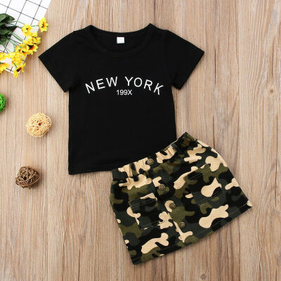 

Kids Toddler Casual T-shirt Tops Camo Skirt Dress Baby Girl Outfits Sunsuit