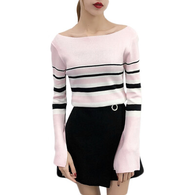 

EFINNY Women Long Sleeve Striped Sweater Casual Bottoming Pullovers Female Knitting Sweater Top