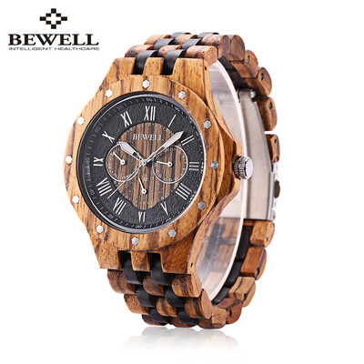 

BEWELL ZS - W116C Men Wooden Quartz Watch Roman Numerals Scale Calendar Luminous Wristwatch