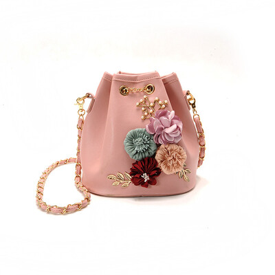 

Fashion women Floral Handbag Flower Decoration Drawstring Bucket Bag Crossbody Bags For Women Small PU Leather Shoulder Bag