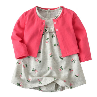 

Baby Sets Summer Girl Cotton Cardigan Shawl Short-Sleeved Print Dress 2 PCS Clothes 0-24M