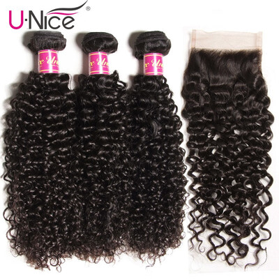 

UNice Human Hair Extensions 8A Brazilian Curly Hair Bundles with Closure