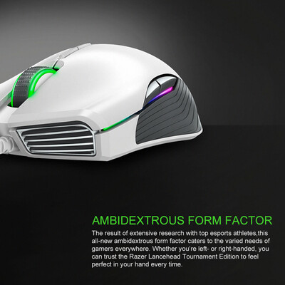 

Razer Lancehead Tournament Edition Wired Gaming Mouse 16000 DPI 5G Optical Sensor 450 IPS Ambidextrous DesignMercury White