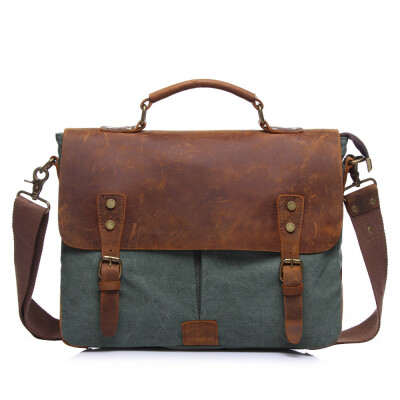 

Tailored Retro Canvas with the first layer of leather men shoulder bag hand briefcase