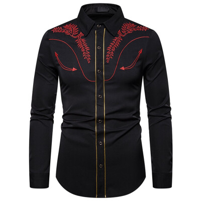 

Tailored Mens New Autumn Style Fashion Embroidered Long Sleeve Printed Shirt Blouse