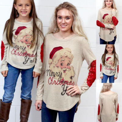 

Christmas Mother&Daughter Pullover Tops Santa Long Sleeve Xmas T-Shirt Tops