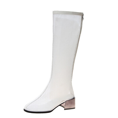 

Net boot hollow thick heel boots female summer net yarn long tube cool boot high tube sandals long Roman boot tide