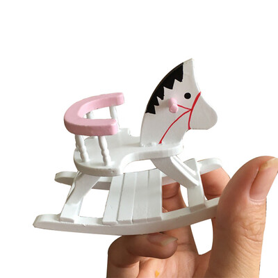 

YIWULADollhouse Miniature White Wooden Rocking Horse Chair Nursery Room Furniture 112