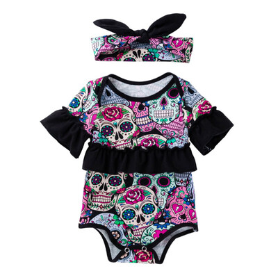 

Summer Infant Newborn Baby Girl Clothing Halloween Ruffles Baby Girls Rompers Headband Clothes For Baby Girl Summer