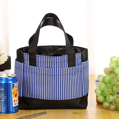 

Siaonvr Insulated Cold Canvas Stripe Picnic Carry Case Thermal Portable Lunch Bag