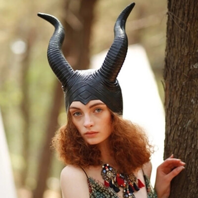 

Halloween Latex Maleficent Hat Horns Evil Queen Black Headgear Cosplay Headwear Headpiece Hat