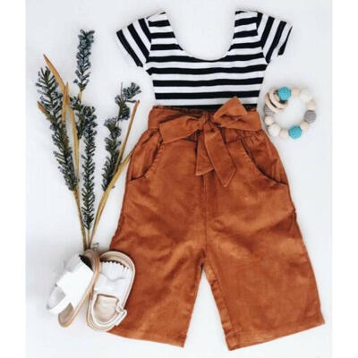 

Toddler Kids Baby Girls Striped Tops T-shirt Pants Leggings Outfits Clothes Set