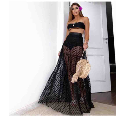 

Women Sexy Skirt High Waist Dot Dress Summer Transparent Long Maxi Skirt Dress