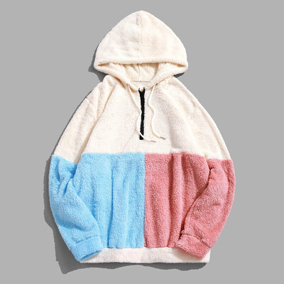 

Tailored Men Women Long Sleeve Patchwork Hoodie Sweatshirt Top Blouse Warm Coat
