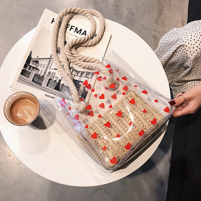 

Summer transparent big bag new 2019 net red jelly tote bag personality straw female bag large capacity shoulder bag