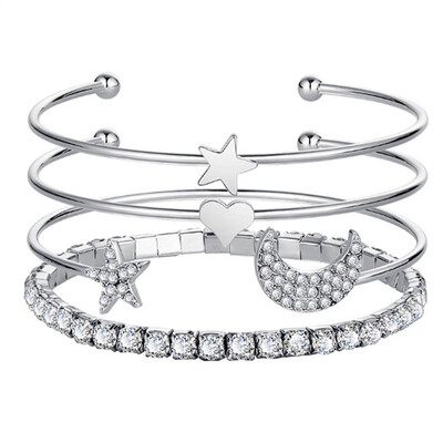 

4pcsset New Opening Crystal Moon Star Bangle Heart Bracelet Set Women Jewelry