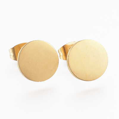

304 Stainless Steel Stud Earrings Flat Round Golden 10x1mm Pin 08mm