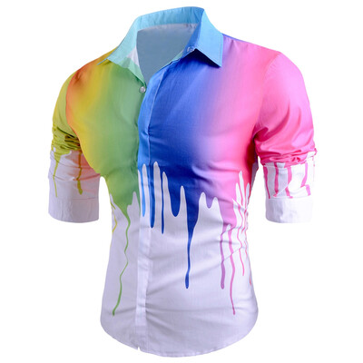 

Colored Drip Paint Print Casual Shirt