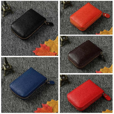 

New Fashion Women Card ID Holder PU Leather Solid Color Zipper Multiple Slots Business Small Purse Wallet