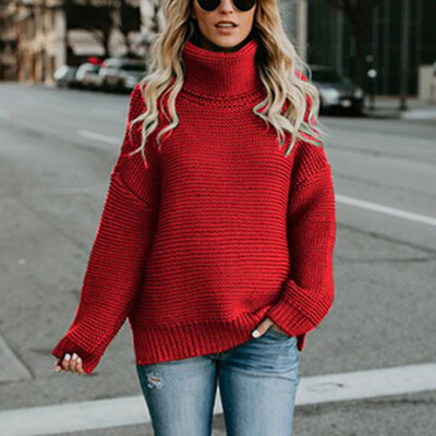 

Womens Casual Long Sleeve Turtleneck Sweater Loose Fit Knitted Pullover Chunky