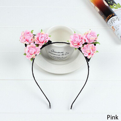 

Women Girls Rose Flowers Kitty Cat Ear Headband Party Costume Hair Hoop