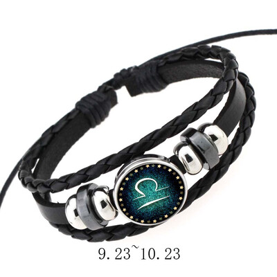 

Sale Fashion 12 Constellations Leather Zodiac Sign with beads Bangle Bracelets For Men Boys Jewelry Travel Accessories Gifts