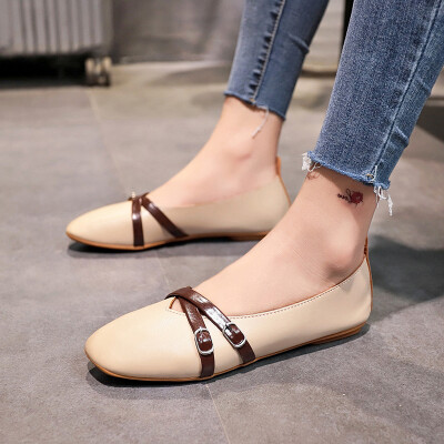 

Bean shoes women 2018 spring&summer new Korean version of flat-bottomed casual Sennvfeng retro grandma shoes shallow womens s