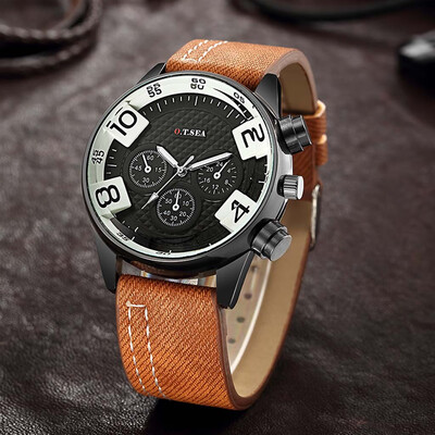 

Gobestart Fashion Casual Business Mens Alloy Three ye Dial Leather Belt Quartz Watch