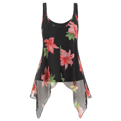 

Roseonmyhand 2PC Plus Size Fashion Women Floral Printed Sleeveless Camis Tank Up Tops BLouse