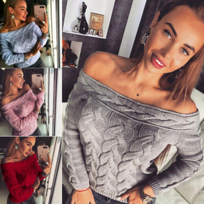 

Women Ladies Off Shoulder Sweatshirt Long Sleeve Sweater Jumper Pullover Tops