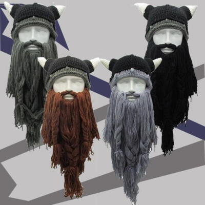 

Men&39s Viking Beard Horn Hat Vagabond Barbarian Winter Crazy Cool Ski Beanie Caps