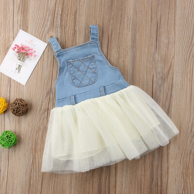 

Kids Baby Clothes toddler Infant girls dress Tulle denim Stiching Overall dress