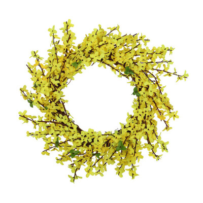 

New Hot 1pc Artificial Primroses Winter Jasmine Wreath Yellow Flower Front Door Hanging Wreath Wedding Party Holiday Decorations