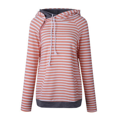 

Stripe Autumn Slim Fit Drawstring Women Hoodie Fashion Casual Pocket Tops