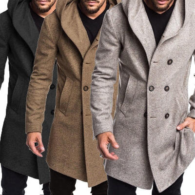 

Men Double Breasted Trench Coat Winter Warm Long Jacket Solid Overcoat Outwear