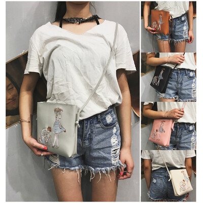 

New PU Leather Shoulder Bag for Women Cute Cartoon Print Casual Crossbody Bags Girls Mini Bag Tote