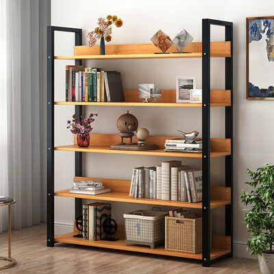 

Gobestart Bookshelf Rack 5 Tier Bookcase Shelf Storage Organizer Wood Look Metal Frame