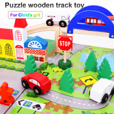 

YIWULAWooden Learning Puzzle Teaching Scene Educational Urban Track Overpass Kids Toys