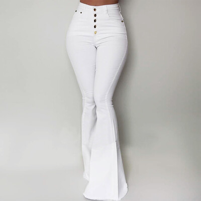 

Tailored Women Fashion Solid Color Elastic Waist Slim Fit Pants Button Casual Pants