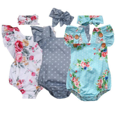 

UK Infant Baby Girl Floral Romper Bodysuit Jumpsuit Outfits Clothes Headband Set