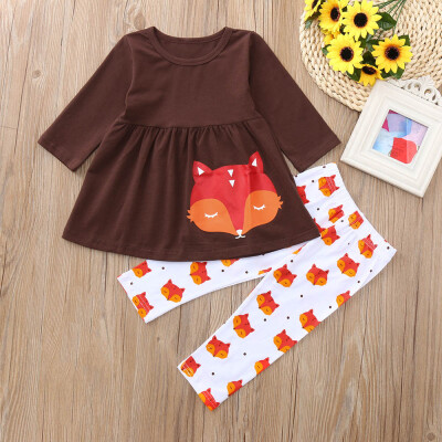 

Toddler Baby Girls Long Sleeves Fox Print TopPants Outfit Kids Clothes Suit Set