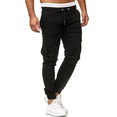 

Gobestart Men Sweatpants Slacks Casual Elastic Joggings Sport Solid Baggy Pockets Trousers