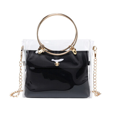 

Women Circle Handle Solid Color Transparent Jelly Chain Shoulder Bag Handbag